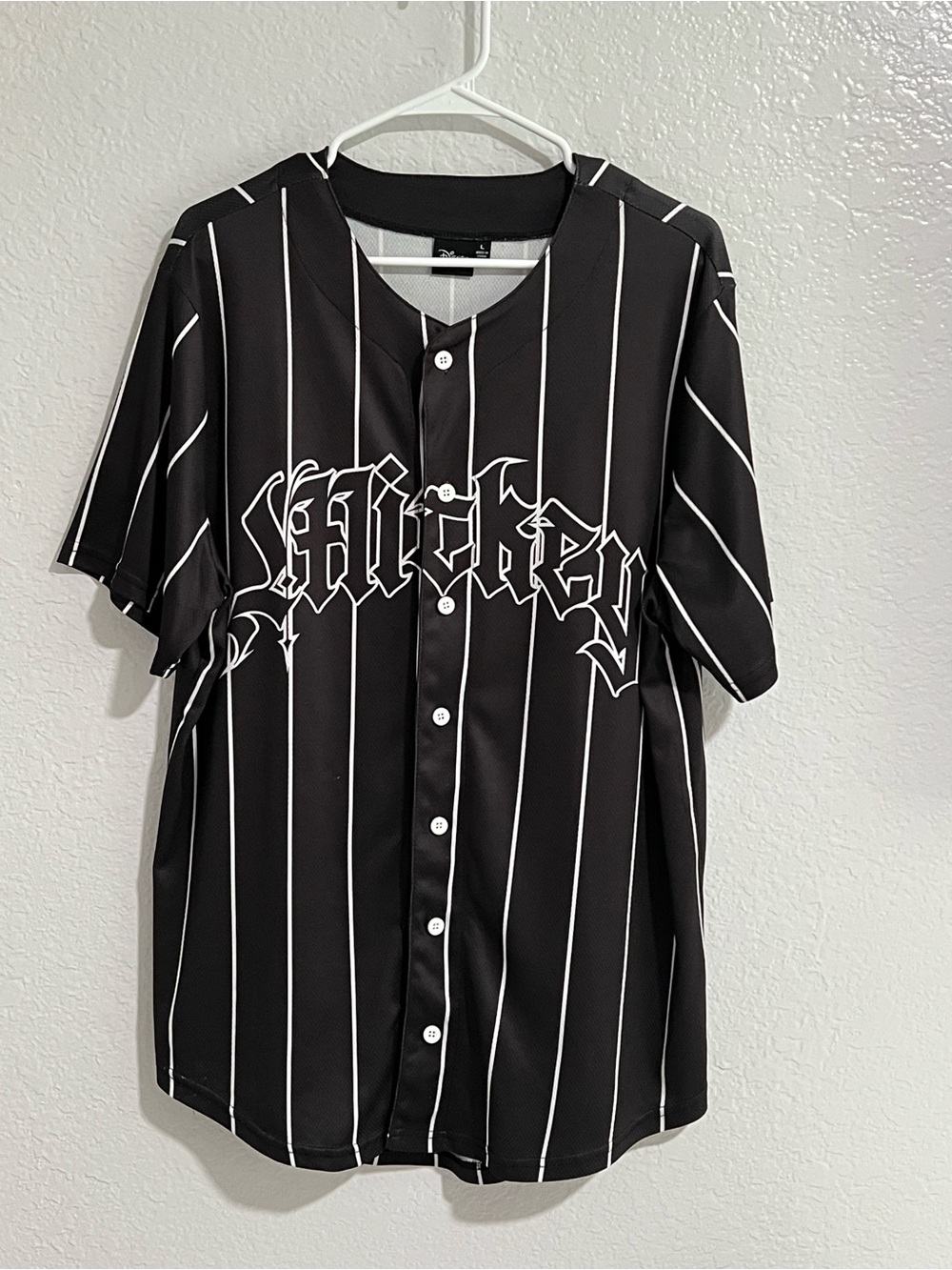 Disney Black Baseball Jersey Mickey Mouse Print Sporty Athletic Large
